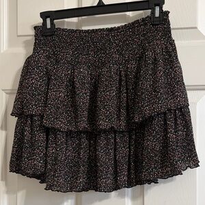 Forever 21 Black and Pink Floral A-Line Skirt